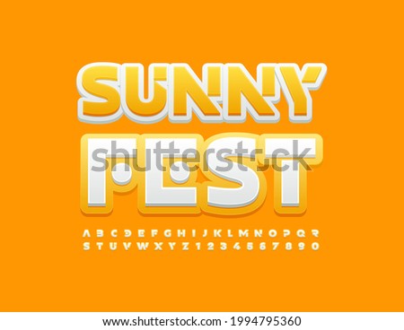 Vector event poster Sunny Fest with Alphabet Letters and Numbers set. Abstract Yellow and White Font 