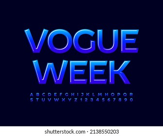 Vector event poster Vogue Week  Blue gradient Font  Glossy Alphabet Letters   Numbers set