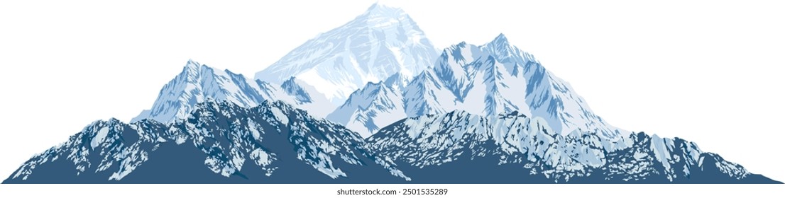 Vector Everest and himalaya mountains illustration