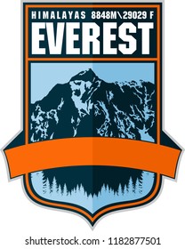 Vector Everest mountain logo. Emblem with highest peack in world. Mountaineering label illustration.