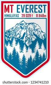 Vector Everest mountain logo. Emblem with highest peack in world. Mountaineering label illustration.