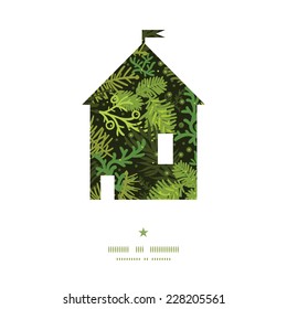 Vector evergreen christmas tree house silhouette pattern frame