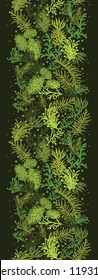 Vector Evergreen christmas tree vertical seamless pattern background border with hand drawn pine tree branches
