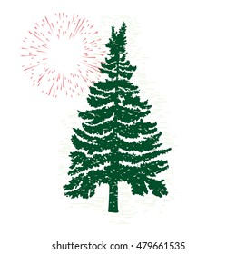 Vector evergreen silhouette of pine and fir tree, conifer tree, nature design element.
