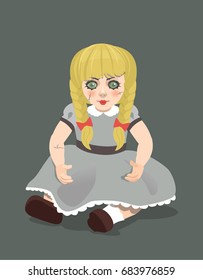 Vector evil doll on dark background, eps 10