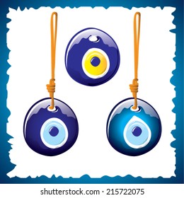 Vector Evil Eye beads with hanger. Turkish Amulet