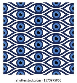 Vector of evil eye - Turkish amulet. Pattern, background. Grunge hand drawn Turkish evil eye. Mandala greek evil eye. Symbol of protection in Turkey, Greese, Cyprus. Amulet from evil eye. Seamless