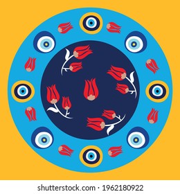 Vector of evil eye - Turkish amulet. Pattern, background. hand drawn Turkish evil eye. Mandala greek evil eye. Symbol of protection in Turkey, Greece, Cyprus. Amulet from evil eye.