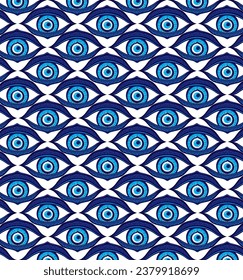 Vector of evil eye - Turkish amulet. Pattern, background.  Turkish evil eye. Mandala greek evil eye. Symbol of protection in Turkey, Greese, Cyprus. Amulet from evil eye. Seamless