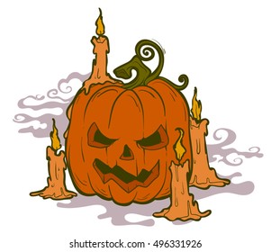 Vector Evil pumpkin with candles Halloween