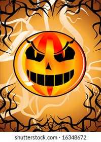 Vector evil pumpkin face card background