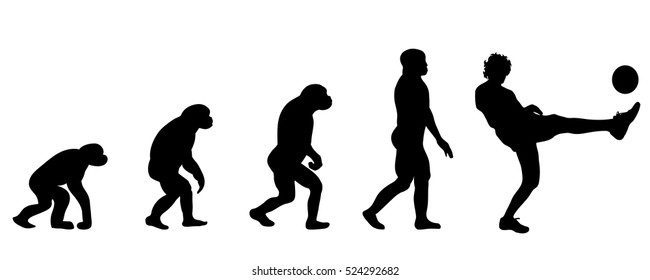 Vector evolution footballer silhouette on white background