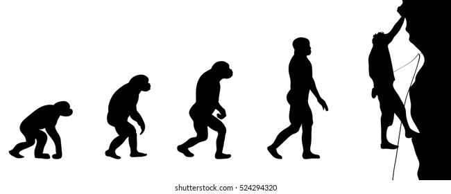 Vector evolution mountaineer silhouette on white background