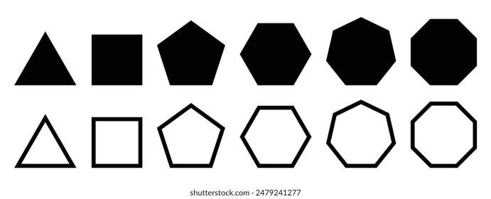 vector evolution of triangular, quadrilateral, pentagonal, hexagonal, hexagonal and octagonal shapes.