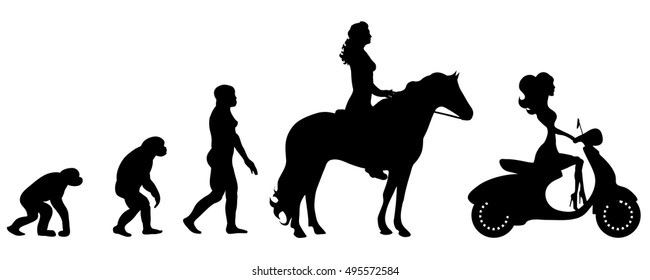 Vector evolution woman silhouette on white background