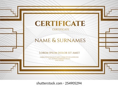vector example of a certificate for the awards, vintage frame as a design element gatsby style