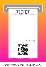 Vector example of printing a purchase ticket for a product or service with a QR code