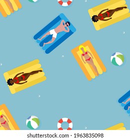 Vector. An Example Of A Seaside Holiday For Men And Women. Baner For A Travel Agency. Vacation Brochures .Blue, Orange, Yellow, Green . 