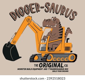 vector excavator driver dinosaur illustration for t shirt prints