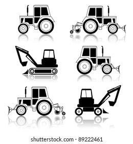 vector excavator end bulldozer isolated on white