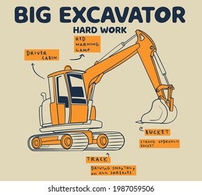 vector excavator illustration for kids t shirts print