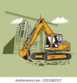 Vector excavator illustration with solid color