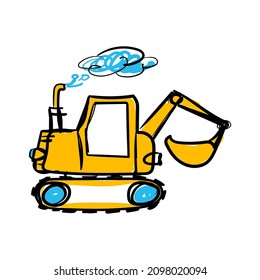 vector Excavator illustration and tractor hand drawn, doodle