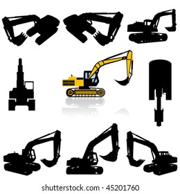 vector excavator silhouette set