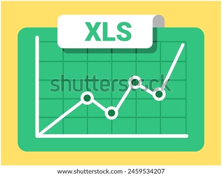 Vector of excel spreadsheet icon with landscape design. XLS file format icon. excel spreadsheet logo with line chart icon.