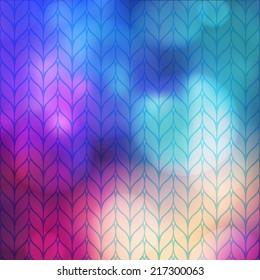 vector excellent blurred colorful background with bokeh and knitting patterns. eps10