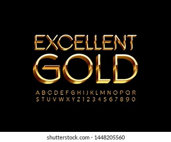 Vector Excellent Gold 3D Font. Luxury Uppercase Alphabet. Elite Letters and Numbers set