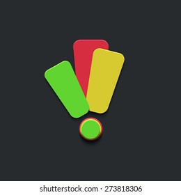 vector exclamation mark icon on black background. 3 colors