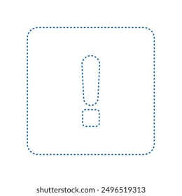 Vector exclamation mark in the shape of a square, dotted line color blue flat style