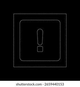 Vector exclamation mark in the shape of a square, dotted line color white flat style