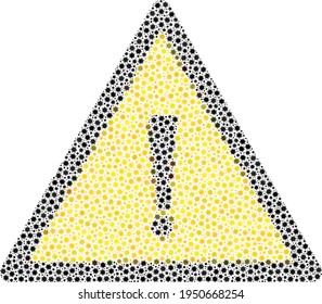 Vector exclamation warning covid-2019 mosaic icon organized for pharmacy applications. Exclamation warning mosaic is made with small covid infection items.