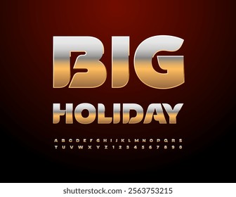 Vector exclusive icon Big Holiday. Fashion Gold Font. Cool Alphabet Letters and Numbers set.