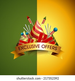 Vector Exclusive offer background, flyer,brochure, magazine cover for Diwali festival with crackers can be used for print and publishing.