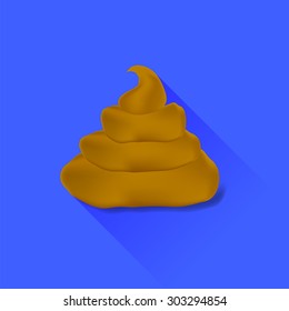 Vector Excrement Icon Isolated on Blue Background. Long Shadow