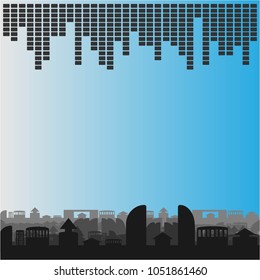 Vector execution of a texture with a city view. A city from afar for musical events.

