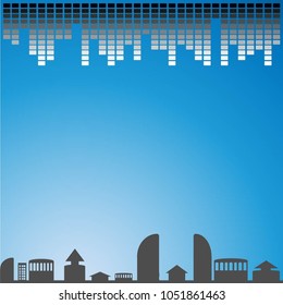 Vector execution of a texture with a city view. A city from afar for musical events.
