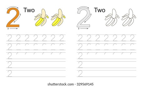 Vector exercise illustrated alphabet. Learn handwriting. Tracing worksheet for figure 2.