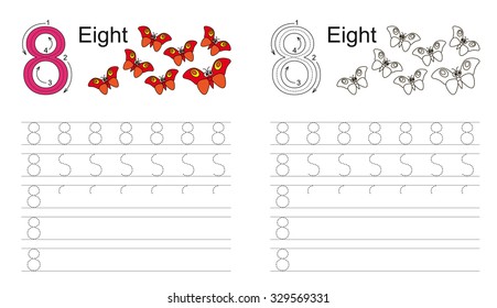 Vector exercise illustrated alphabet. Learn handwriting. Tracing worksheet for figure 8.