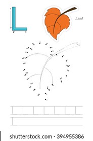 Vector exercise illustrated alphabet. Learn handwriting. Connect dots by numbers. Tracing worksheet for letter L