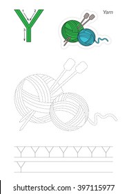 Vector exercise illustrated alphabet. Learn handwriting. Page to be traced. Complete english alphabet. Tracing worksheet for letter Y