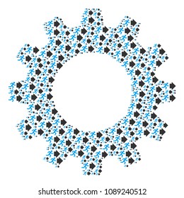 Vector exit direction icons are combined into cog combination. Mechanics design concept constructed with exit direction elements.