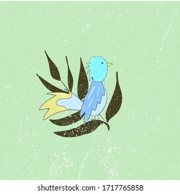 vector exotic bird isolated. Hand-drawn illustration in a childish colorful romantic style.cute card for kids