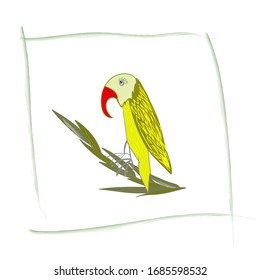 vector exotic birds isolated. Hand-drawn illustration in a childish colorful romantic style.