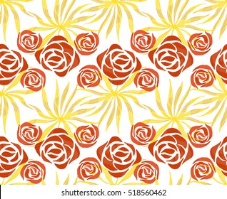 Vector exotic bouquet pattern. Seamless print with tropical flowers, palm leaves. Floral foliage endless print. Swimwear background. Hawaii lei tile.