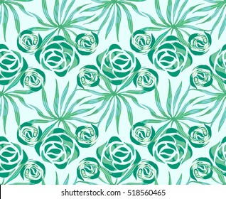 Vector exotic bouquet pattern. Seamless print with tropical flowers, palm leaves. Floral foliage endless print. Swimwear background. Hawaii lei tile.