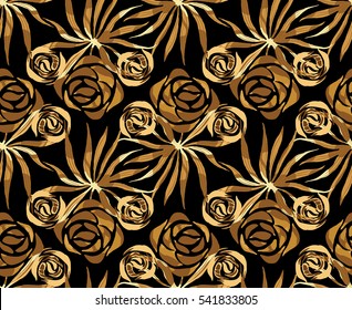Vector exotic bouquet pattern. Seamless print with tropical flowers, palm leaves. Floral foliage endless print. Swimwear background. Hawaii lei tile.